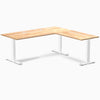 Desky Zero Rubberwood L-Shape Office Desk, Natural Timber desktop, White frame