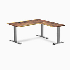 Desky Zero Hardwood L-Shape Office Desk, Pheasantwood desktop, Space Gray frame