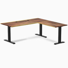Desky Zero Hardwood L-Shape Office Desk, Pheasantwood desktop, Matte Black frame
