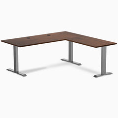 Desky Zero Rubberwood L-Shape Office Desk, Red Walnut desktop, Space Gray frame