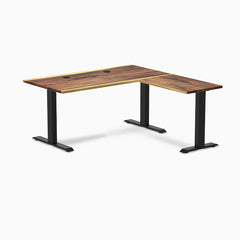 Desky Zero Hardwood L-Shape Office Desk, Saman desktop, Matte Black frame