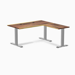 Desky Zero Hardwood L-Shape Office Desk, Saman desktop, Gray frame