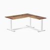 Desky Zero Hardwood L-Shape Office Desk, Saman desktop, White frame