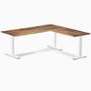 Desky Zero Hardwood L-Shape Office Desk, Saman desktop, White frame