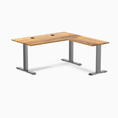 Desky Zero Hardwood L-Shape Office Desk, Teak desktop, Space Gray frame