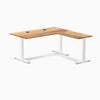 Desky Zero Hardwood L-Shape Office Desk, Teak desktop, White frame