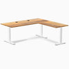 Desky Zero Hardwood L-Shape Office Desk, Teak desktop, White frame