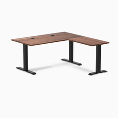 Desky Zero Hardwood L-Shape Office Desk, Walnut desktop, Matte Black frame