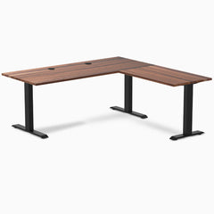 Desky Zero Hardwood L-Shape Office Desk, Walnut desktop, Matte Black frame
