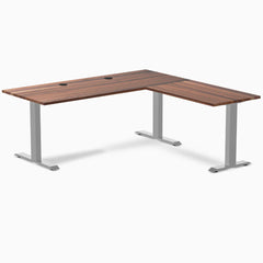 Desky Zero Hardwood L-Shape Office Desk, Walnut desktop, Gray frame