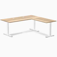 Desky Zero Hardwood L-Shape Office Desk, White Ash desktop, White frame