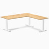 Desky Zero Hardwood L-Shape Office Desk, White Oak desktop, White frame