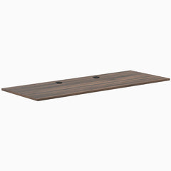 Desky 1" thick Jarrah Legno laminate desktop, 78.7x29.5 inches, with two black grommets.