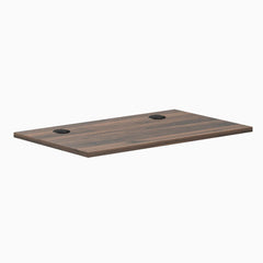 Desky Mini Laminate Desktop in Jarrah Legno, 40x24 inches, with two black grommets.