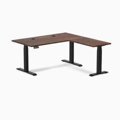 Desky Softwood L-Shape Sit Stand Desk, American Rustic Pine desktop, Matte Black frame