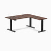 Desky Softwood L-Shape Sit Stand Desk, American Rustic Pine desktop, Matte Black frame