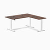 Desky Softwood L-Shape Sit Stand Desk, American Rustic Pine desktop, White frame