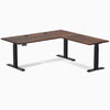 Desky Softwood L-Shape Sit Stand Desk, American Rustic Pine desktop, Matte Black frame