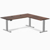 Desky Softwood L-Shape Sit Stand Desk, American Rustic Pine desktop, Gray frame