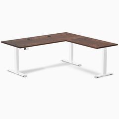 Desky Softwood L-Shape Sit Stand Desk, American Rustic Pine desktop, White frame