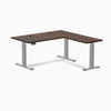 Desky Rubberwood L-Shape Sit Stand Desk, Dark Walnut desktop, Gray frame