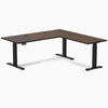 Desky Rubberwood L-Shape Sit Stand Desk, Dark Walnut desktop, Matte Black frame