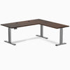 Desky Rubberwood L-Shape Sit Stand Desk, Dark Walnut desktop, Space Gray frame