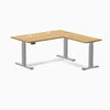 Desky Rubberwood L-Shape Sit Stand Desk, Light Oak desktop, Gray frame