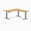Desky Rubberwood L-Shape Sit Stand Desk, Light Oak desktop, Space Gray frame