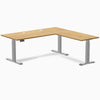 Desky Rubberwood L-Shape Sit Stand Desk, Light Oak desktop, Gray frame
