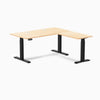Desky Hardwood L-Shape Sit Stand Desk, Maple desktop, Matte Black frame