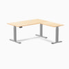 Desky Hardwood L-Shape Sit Stand Desk, Maple desktop, Gray frame