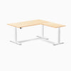 Desky Hardwood L-Shape Sit Stand Desk, Maple desktop, White frame