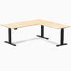 Desky Hardwood L-Shape Sit Stand Desk, Maple desktop, Matte Black frame