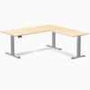 Desky Hardwood L-Shape Sit Stand Desk, Maple desktop, Gray frame