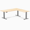 Desky Hardwood L-Shape Sit Stand Desk, Maple desktop, Space Gray frame