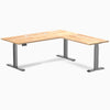 Desky Rubberwood L-Shape Sit Stand Desk, Natural Timber desktop, Space Gray frame