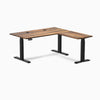 Desky Hardwood L-Shape Sit Stand Desk, Pheasantwood desktop, Matte Black frame