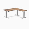 Desky Hardwood L-Shape Sit Stand Desk, Pheasantwood desktop, Gray frame