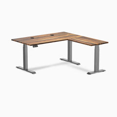 Desky Hardwood L-Shape Sit Stand Desk, Pheasantwood desktop, Space Gray frame