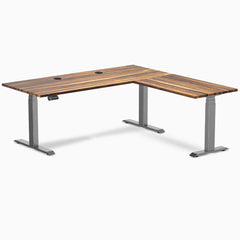Desky Hardwood L-Shape Sit Stand Desk, Pheasantwood desktop, Space Gray frame