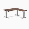 Desky Rubberwood L-Shape Sit Stand Desk, Red Walnut desktop, Space Gray frame