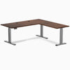 Desky Rubberwood L-Shape Sit Stand Desk, Red Walnut desktop, Space Gray frame