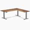 Desky Hardwood L-Shape Sit Stand Desk, Saman desktop, Space Gray frame