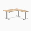 Desky Hardwood L-Shape Sit Stand Desk, White Ash desktop, Gray frame