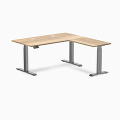 Desky Hardwood L-Shape Sit Stand Desk, White Ash desktop, Space Gray frame