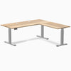 Desky Hardwood L-Shape Sit Stand Desk, White Ash desktop, Gray frame