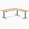 Desky Hardwood L-Shape Sit Stand Desk, White Ash desktop, Space Gray frame