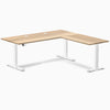 Desky Hardwood L-Shape Sit Stand Desk, White Ash desktop, White frame