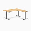 Desky Hardwood L-Shape Sit Stand Desk, White Oak desktop, Space Gray frame